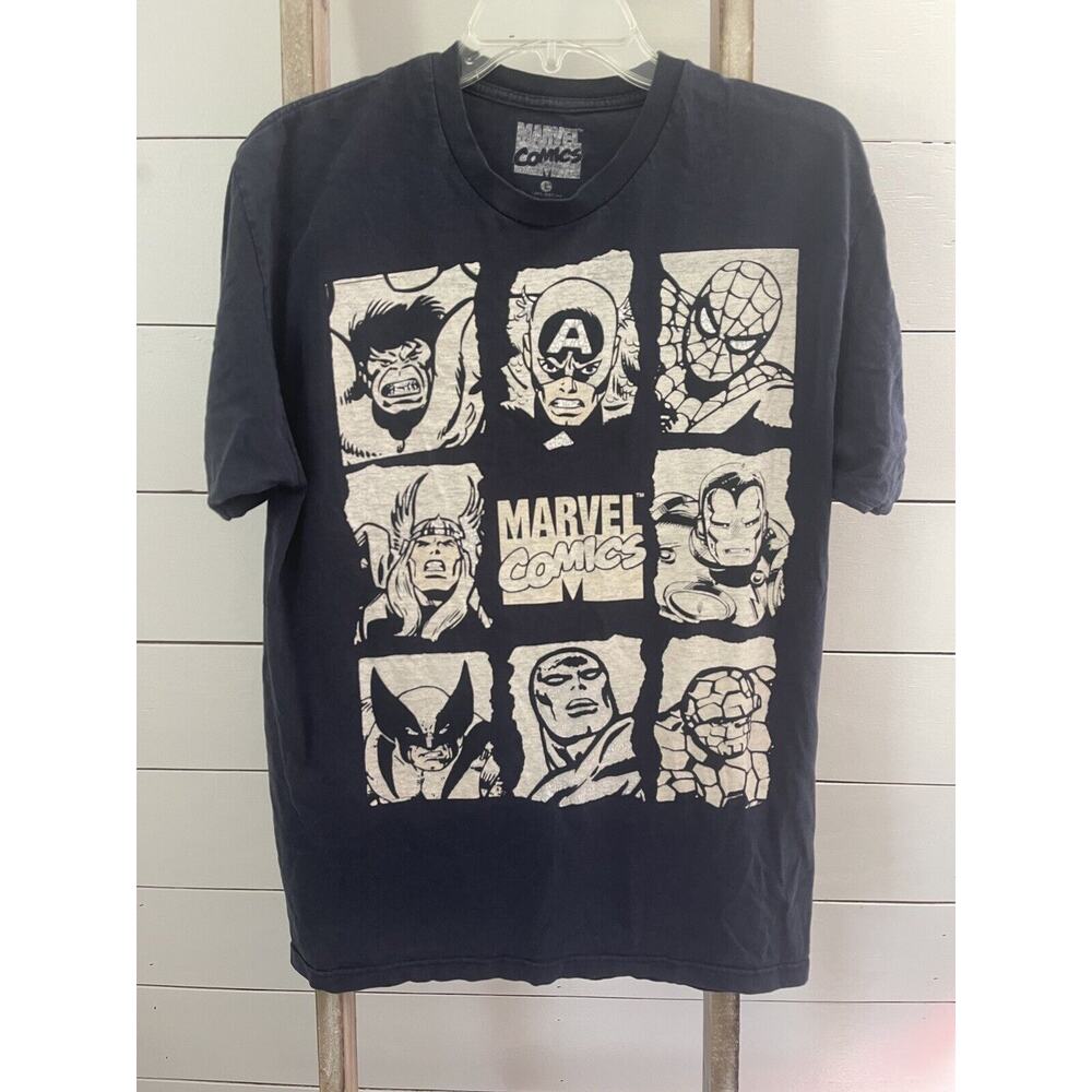 Marvel Comics Hero Faces Black And White T Shirt Men's Size Large